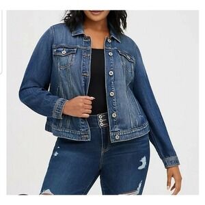 Torrid Premium Denim Jacket Stretch Long Sleeve Button Down Women's Size 0